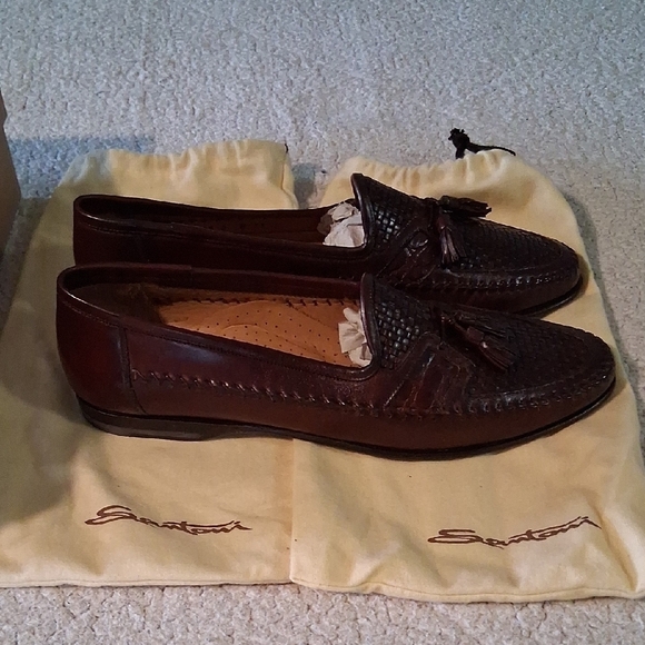 New Santoni Brown Leather Easton Tassel Loafers main image 7